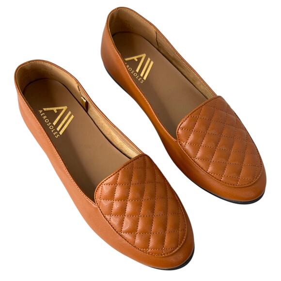 AEROSOLES Quilted Flats Faux Leather in Cognac Women's Size 9 - Picture 1 of 9